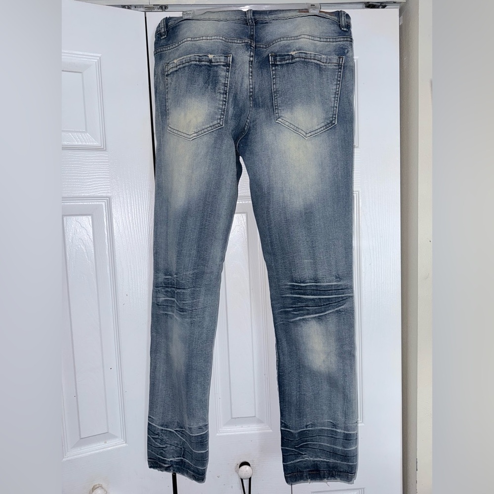 Revolution Men's Ripped Blue Jeans - Picture 3 of 5